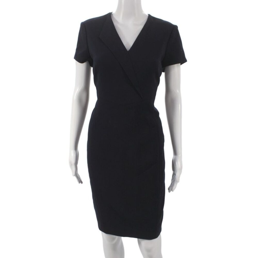 L.K. Bennett Womens Sheath Dress Blue V-Neck Knee Length Short Sleeve Size 8